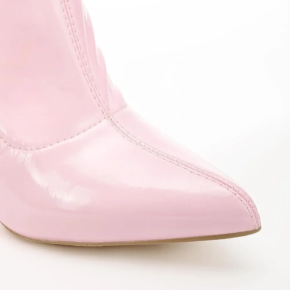 Women Pink Patent pu Side Zipper Stiletto High Heel Over The Knee Comfy Boots